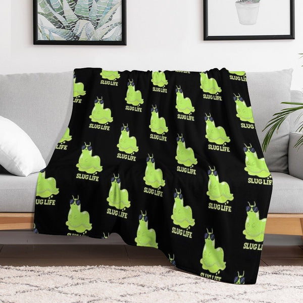 Slug Life Funny Green Slug Puns (Dark BG) Machine-washable Throw Blanket