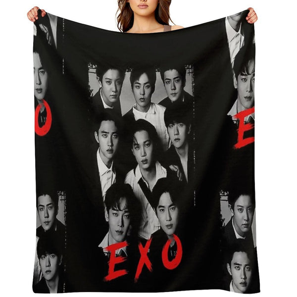 EXO Kpop Group Members Black And White Korean Kpop RGB Color Design Wrinkle-free Throw Blanket