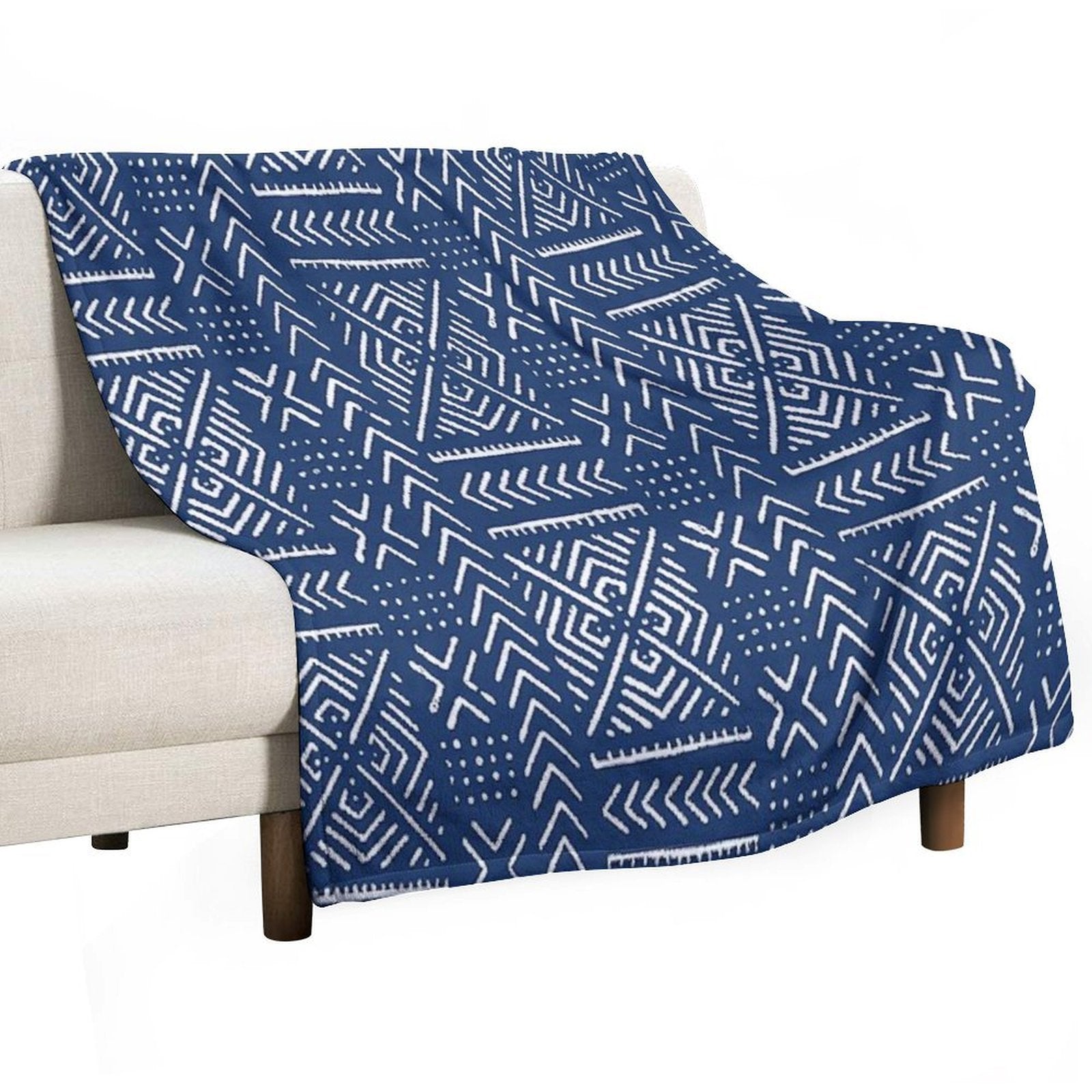 Line Mud Cloth  Dark Blue Machine-washable Throw Blanket