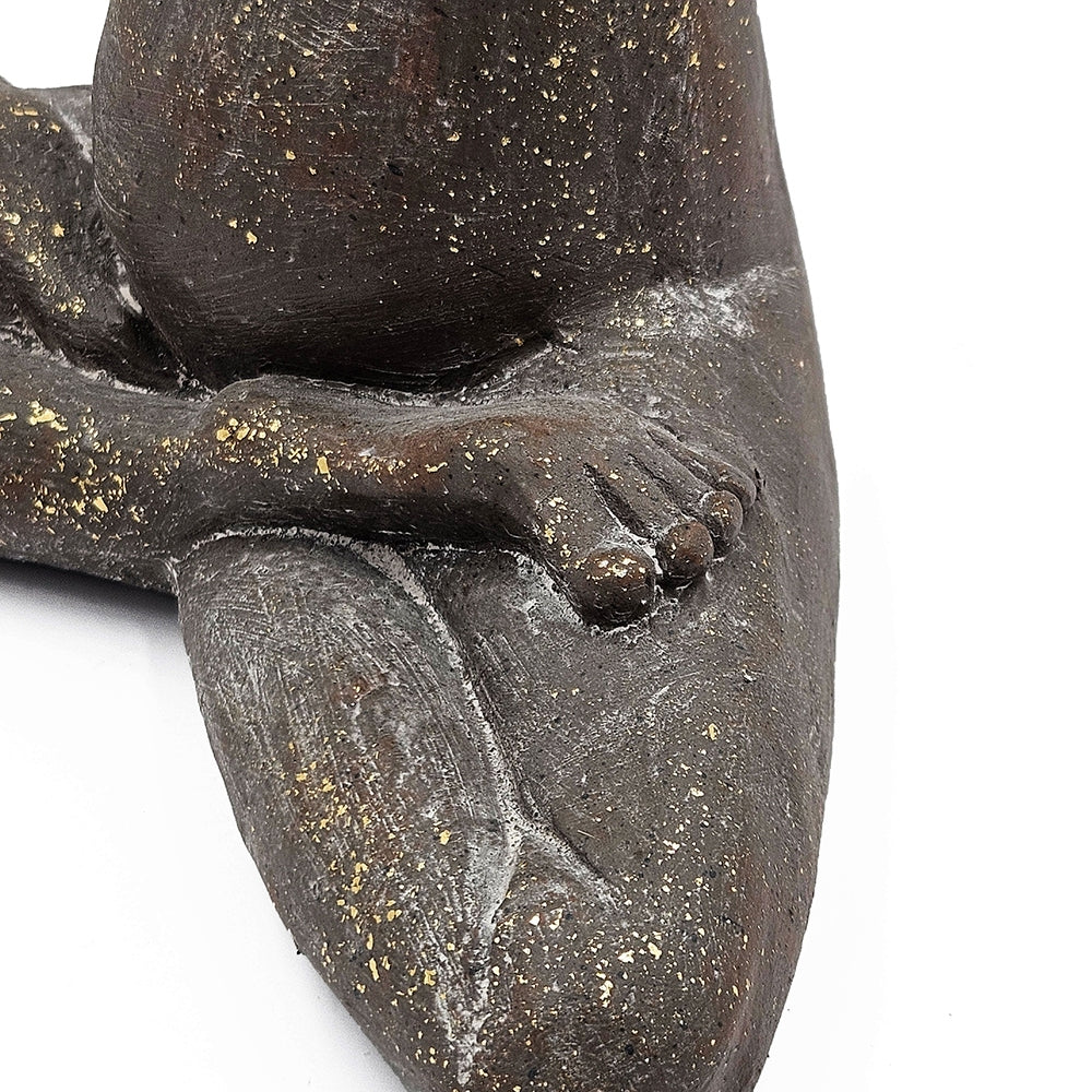 11.5x6.5x15' Brown Magnesium Yoga Frog Figurine in Namaste Pose with Gold Accents