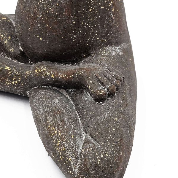 Brown Magnesium Yoga Frog Figurine with Gold Accents Decorative Meditation Statue