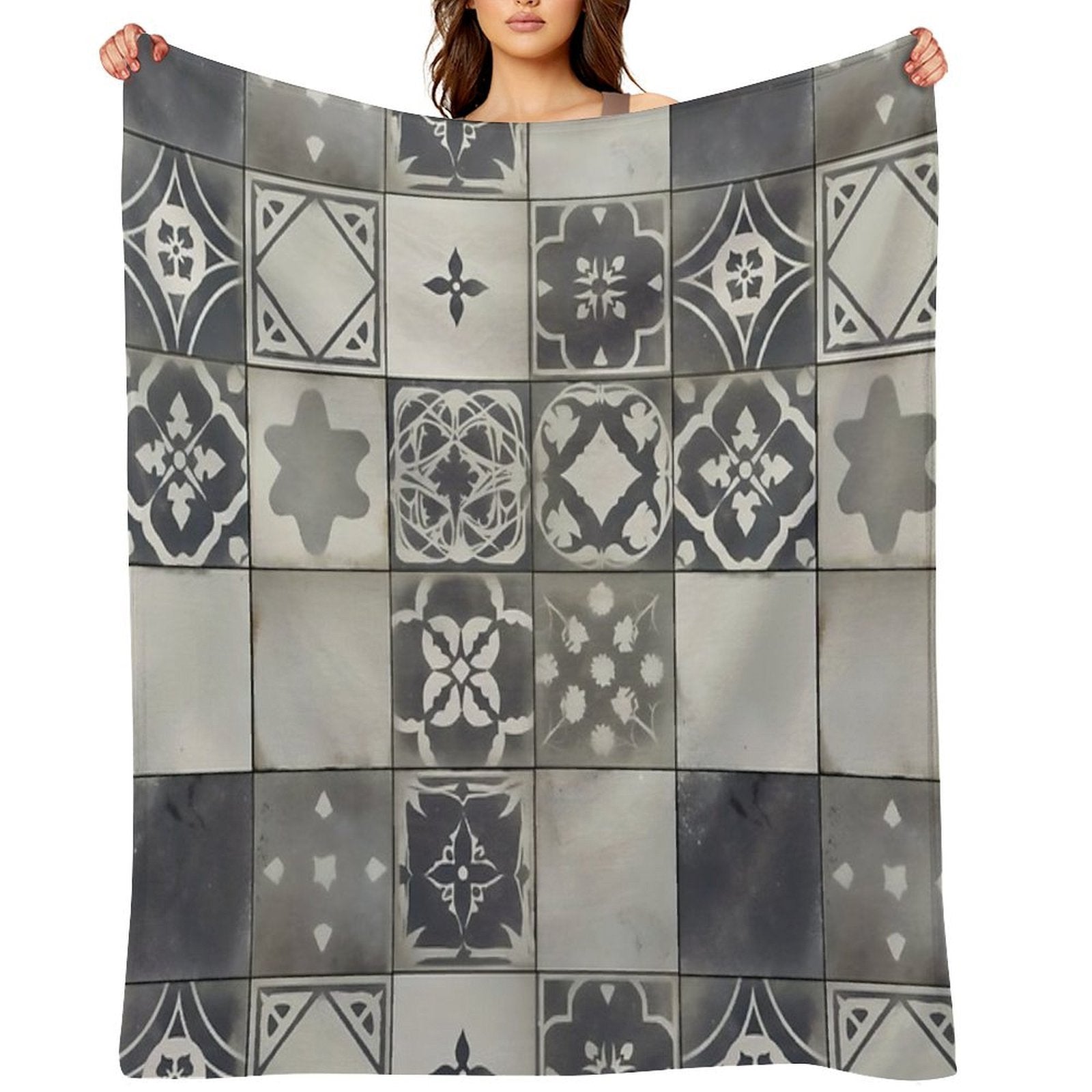 Vintage Geometric Tile Pattern Design Compact Throw Blanket