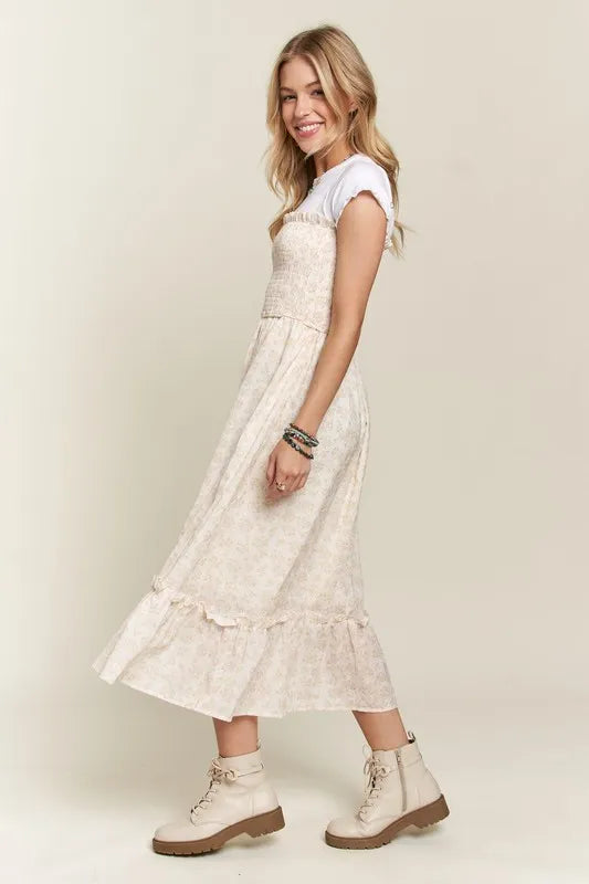 New Summer Smocked Floral Ruffled Hem Cami Dress – Feminine, Charming, Playful, Perfect for Warm Weather and Casual Outings