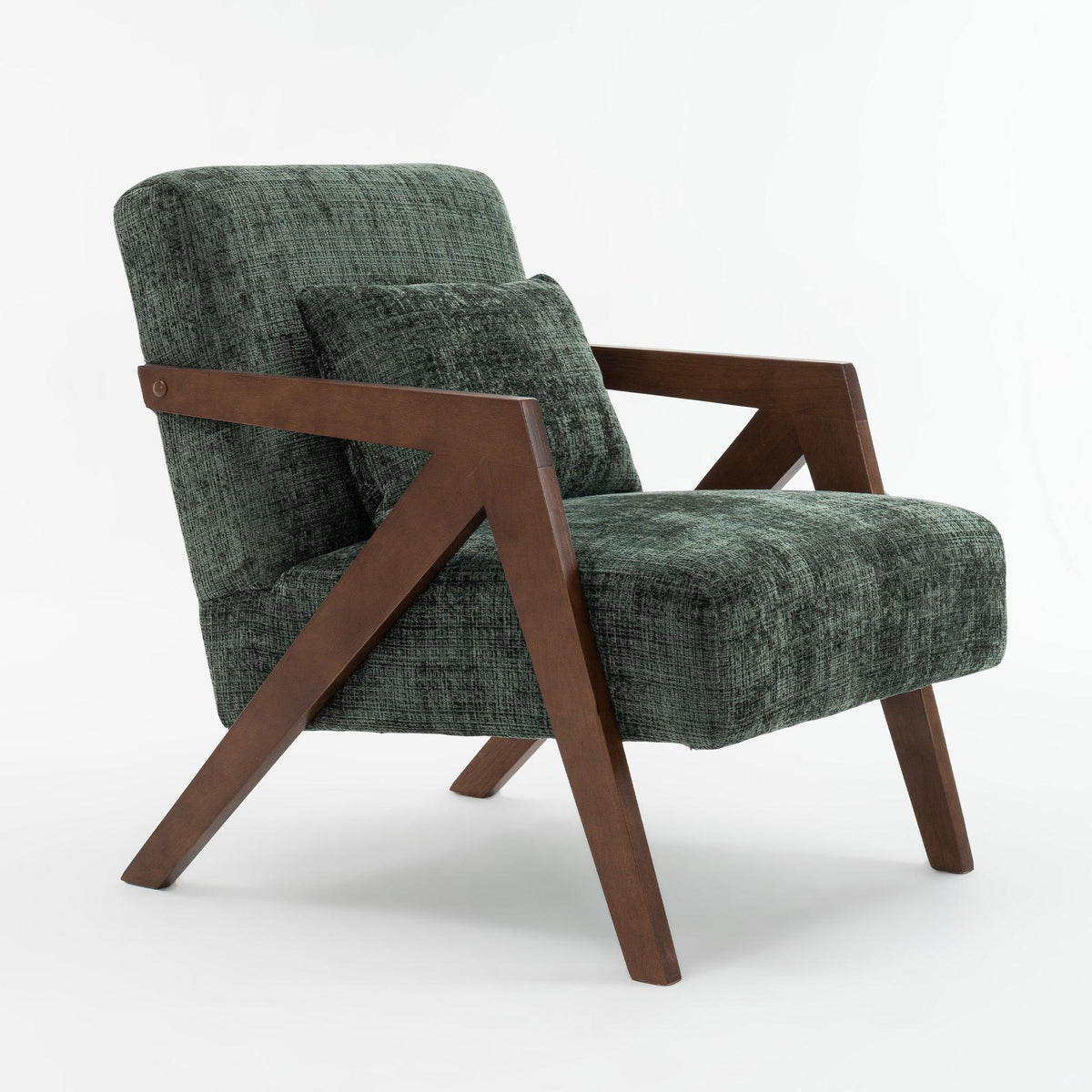 Mid-Century Modern Dark Green Chenille Accent Chair