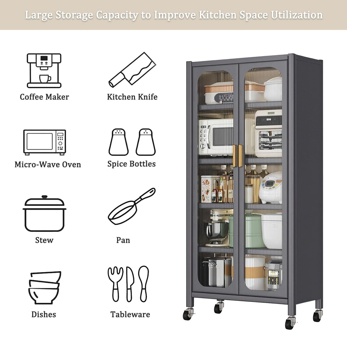 Open-Door Kitchen Shelving Multilevel Storage Cabinet