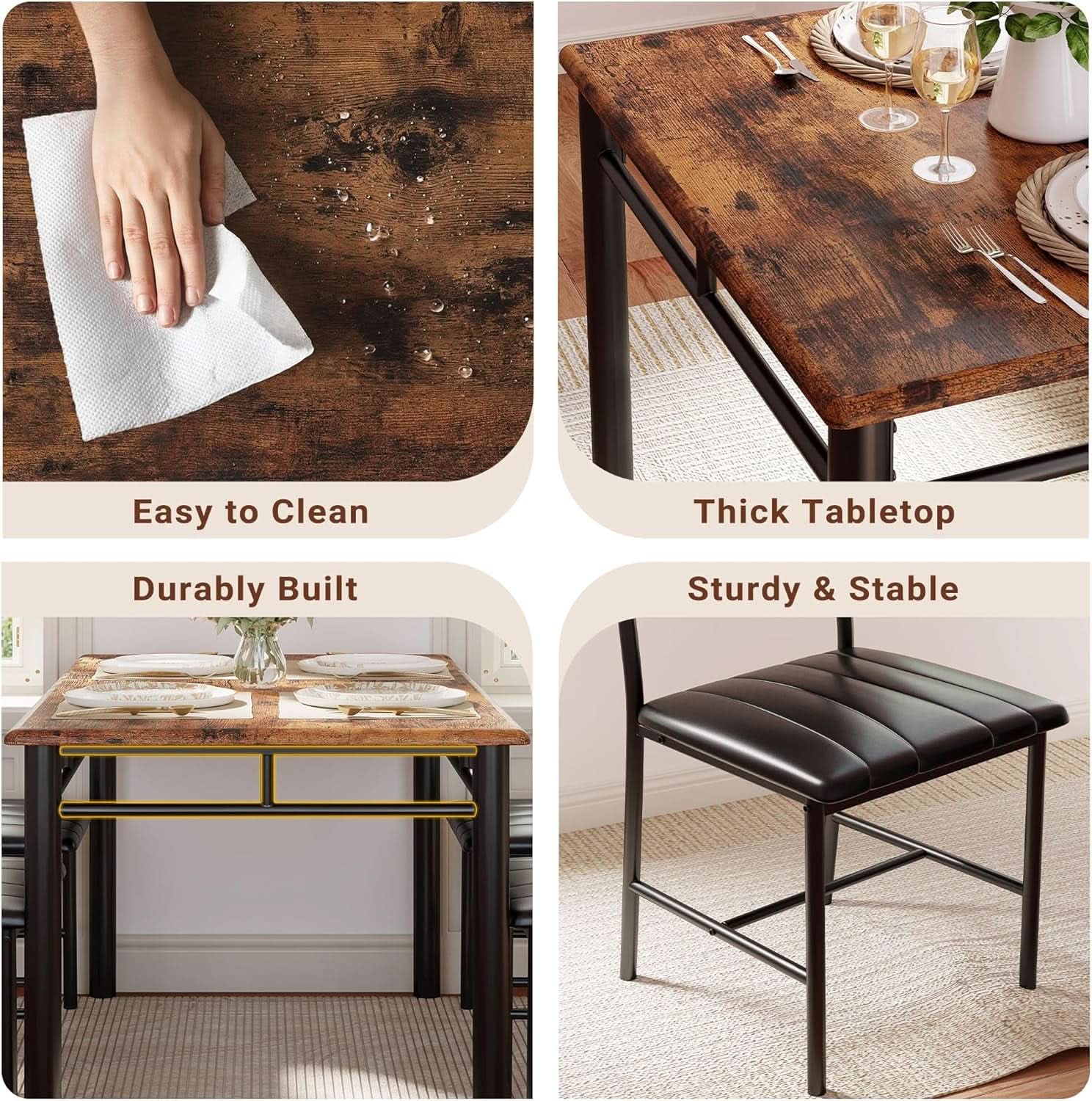 Dining Table Set For 4 Wood Kitchen Table With Upholstered Chairs Rustic Brown