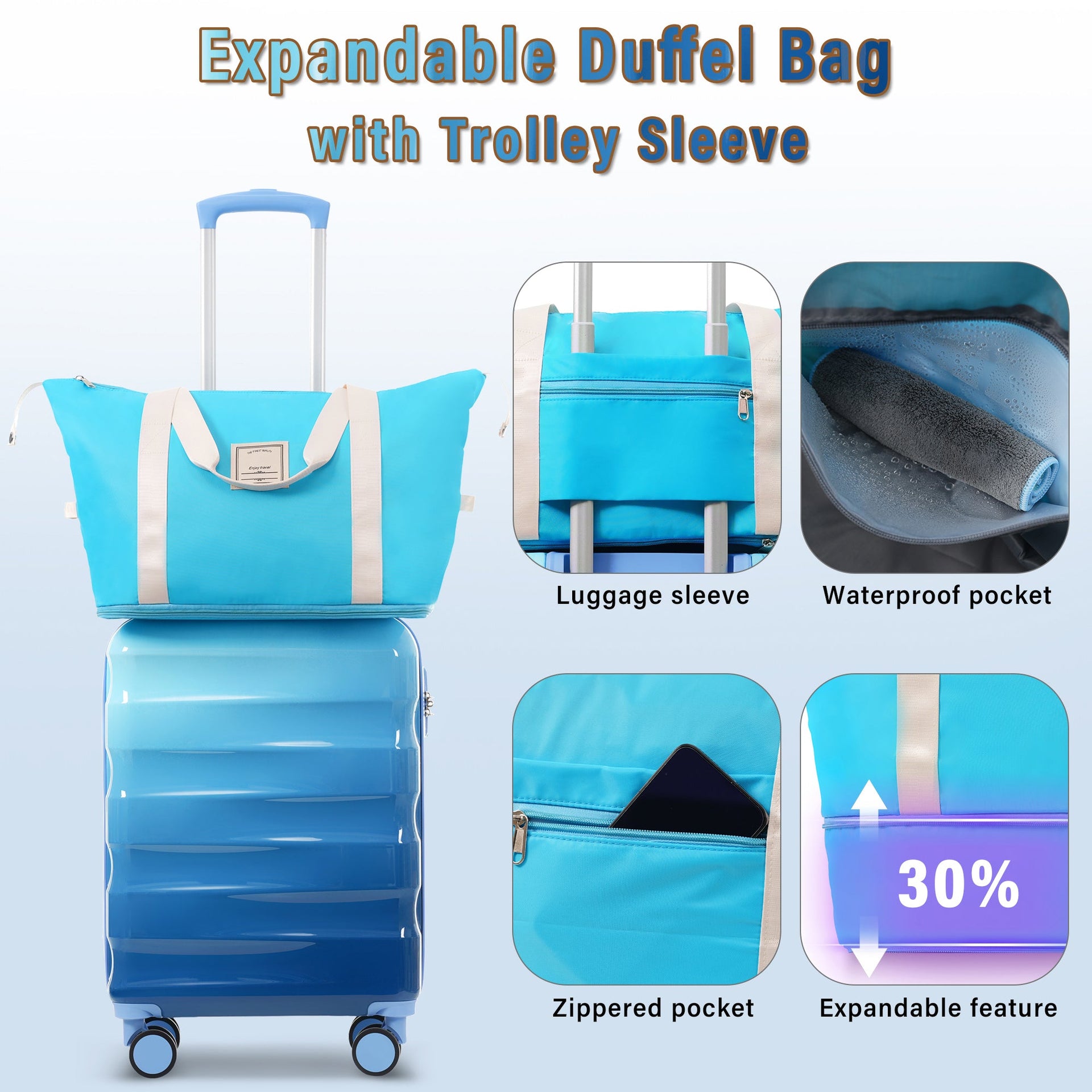 20' Carry-on Luggage with Cup Holder – Lightweight Glossy Hardshell Suitcases with Spinner Wheels, TSA Lock, Airline Approved, 2 Piece Set