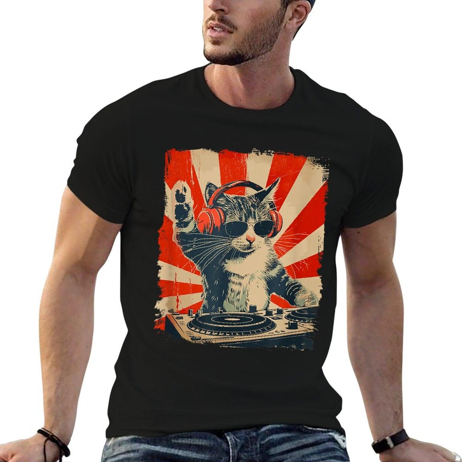 Funny DJ Cat Disco Sound Tech Headphone Music T-Shirt