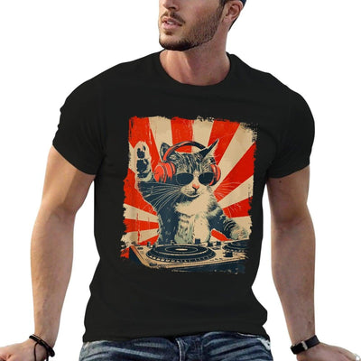 Funny DJ Cat Disco Sound Tech Headphone Music T-Shirt