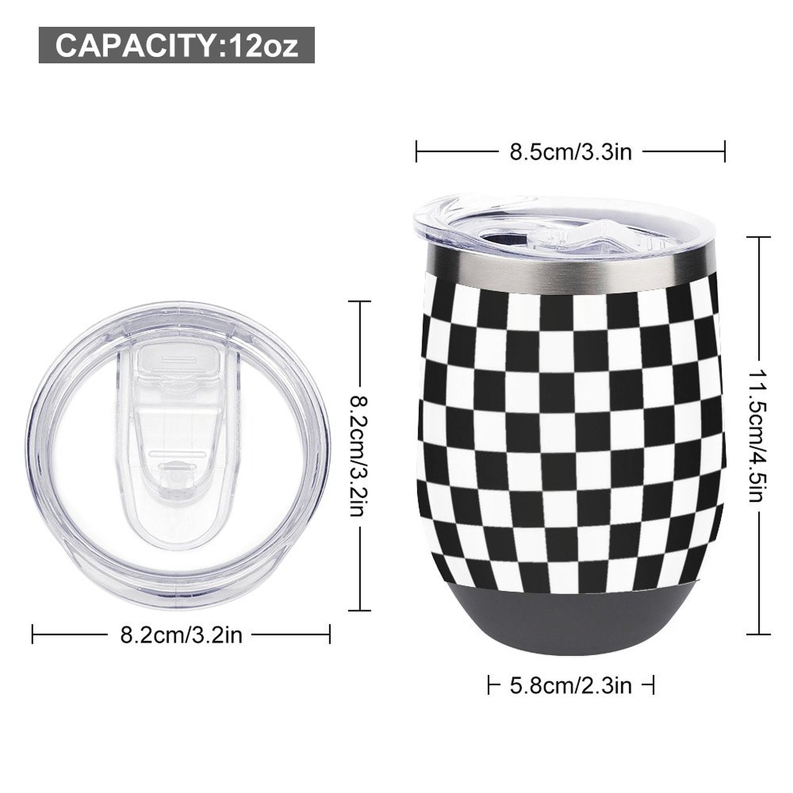 Black and White Wine Tumbler with Lid