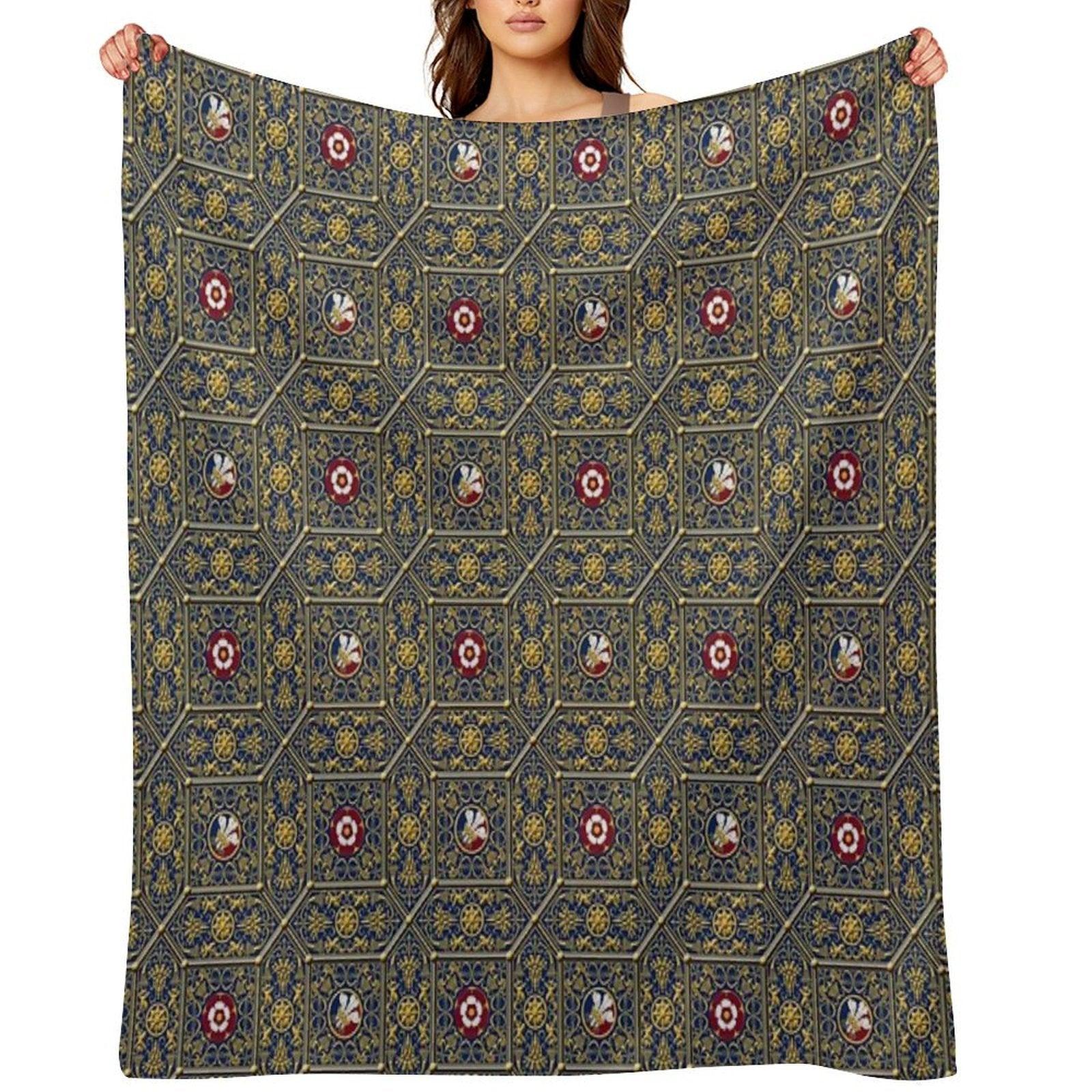 Hampton Court Renaissance Heraldic Tudor Rose Throw Blanket