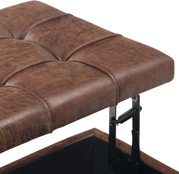 Distressed Umber 36 Inch Storage Ottoman Vegan Faux Leather