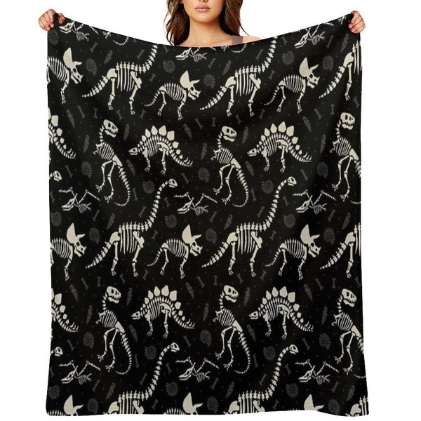 Dinosaur Fossils in Black Throw Blanket