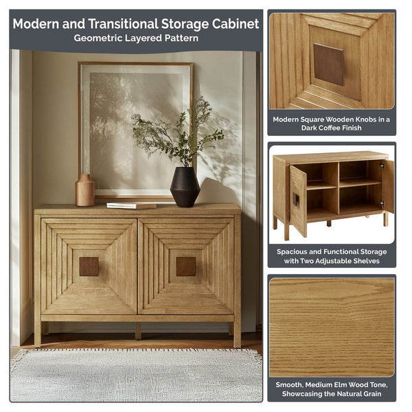 Paige Geometric 2-Door Storage Cabinet with Adjustable Shelves - Natural