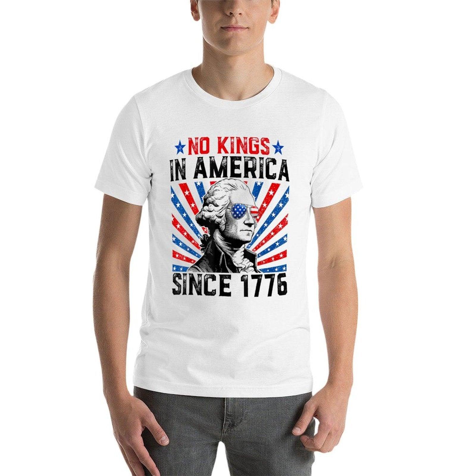 No Kings in America Since 1776 Distressed USA Vintage  Ribbed Collar T-Shirt