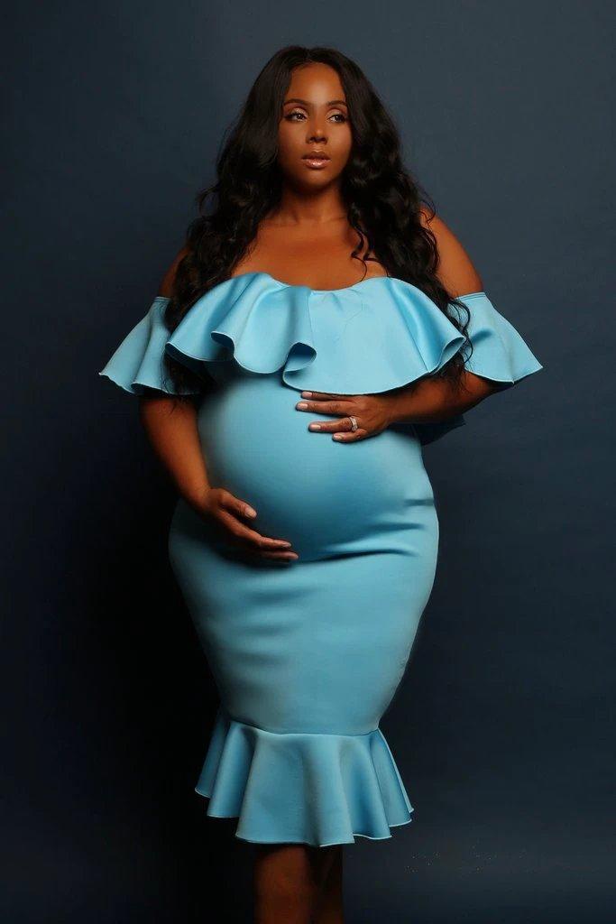 Women Elastic Pregnant Women Ruffles Dress