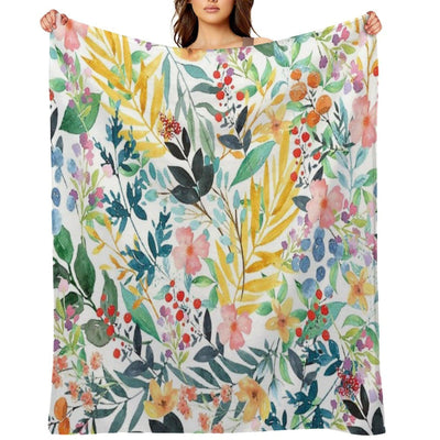 Colorful Watercolor Floral Pattern Throw Blanket