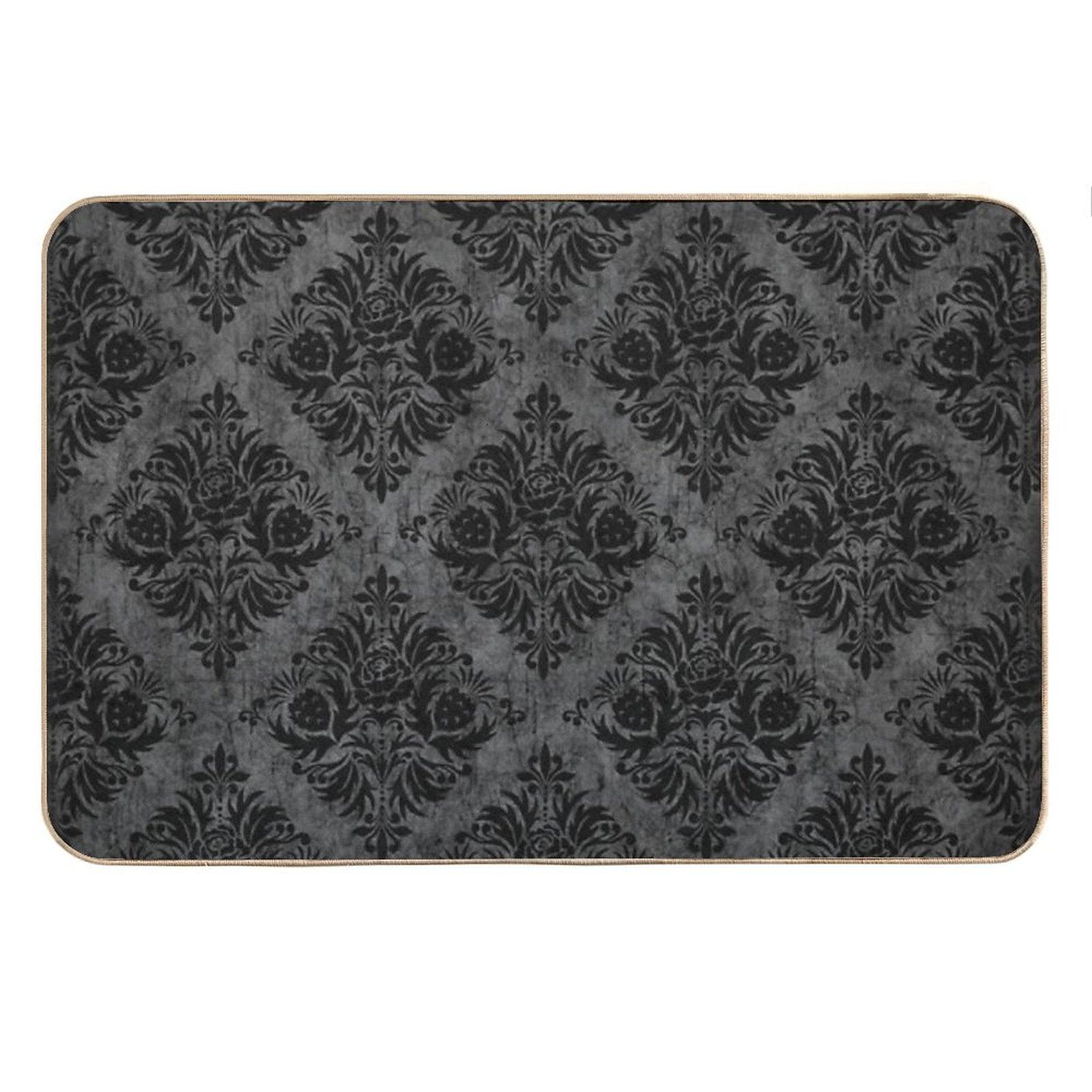 Gothic Black Damask Bath Mat