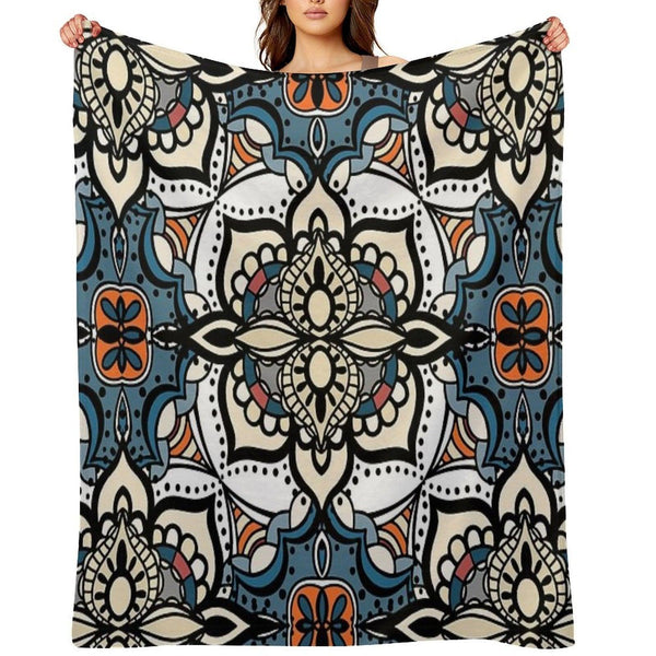 Abstract Renaissance Geometrical Flowers,  Mosaic Floral Fantasy Pattern Throw Blanket