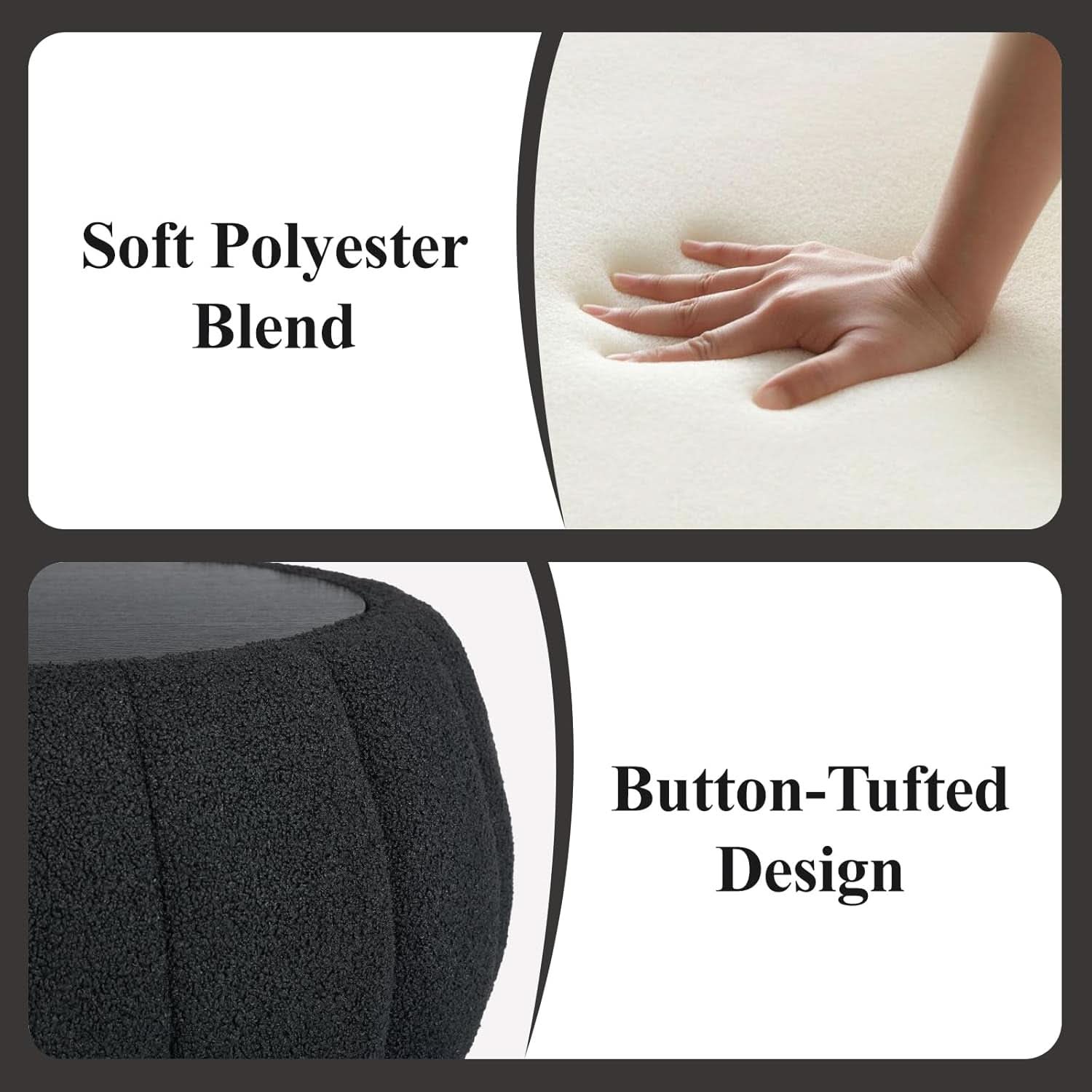 30 Inch Round Profile Teddy Fabric Hidden Storage Ottoman