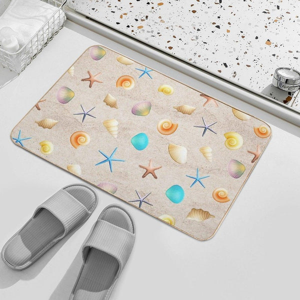 Collection of Shells on Sand And Starfish Bath Mat