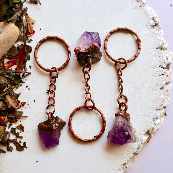 Raw Amethyst Keychain - Spiritual Stone | Handmade by Blackbird & Sage