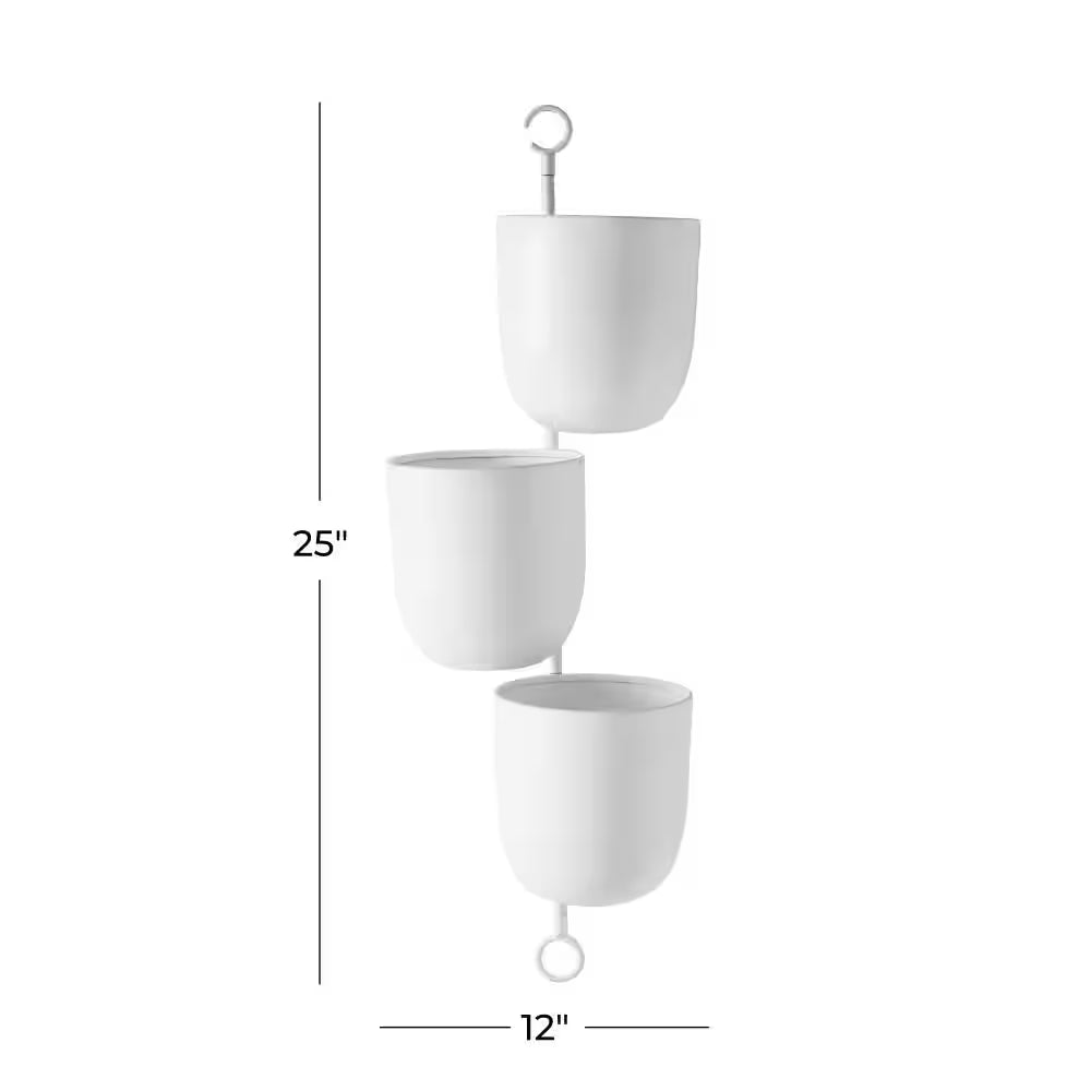 12 In. X 25 In. Contemporary Indoor/Outdoor White Metal Hanging Wall Planter Rack