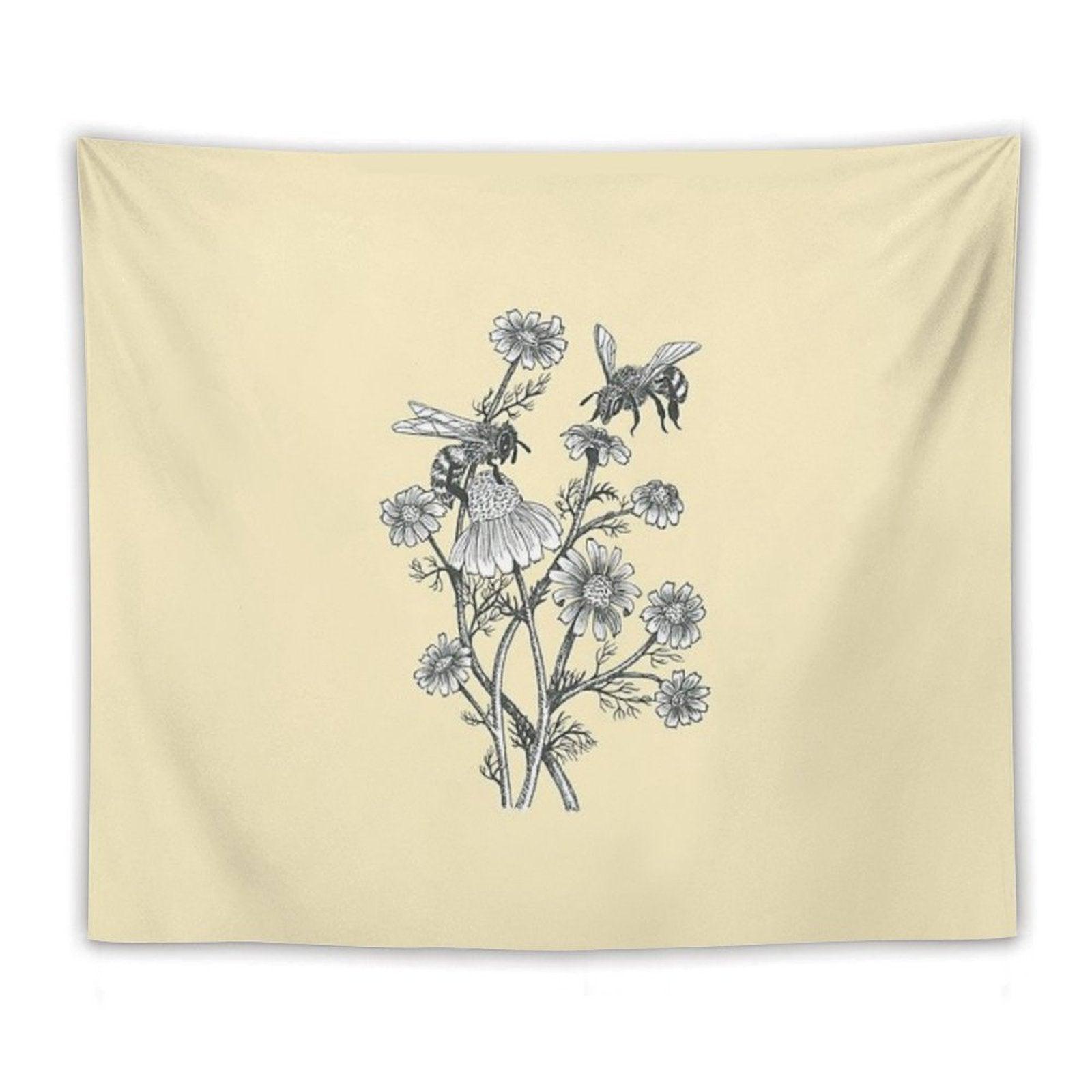Bees And Chamomile on Honey Background Tapestry