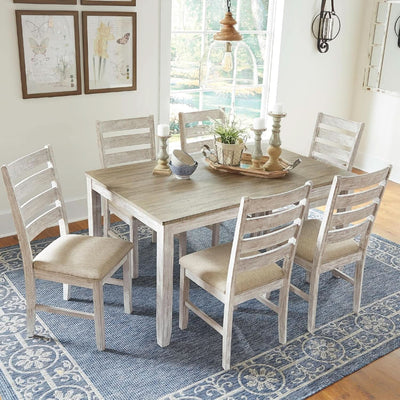 Seven Piece Weathered Whitewash Dining Set Collection