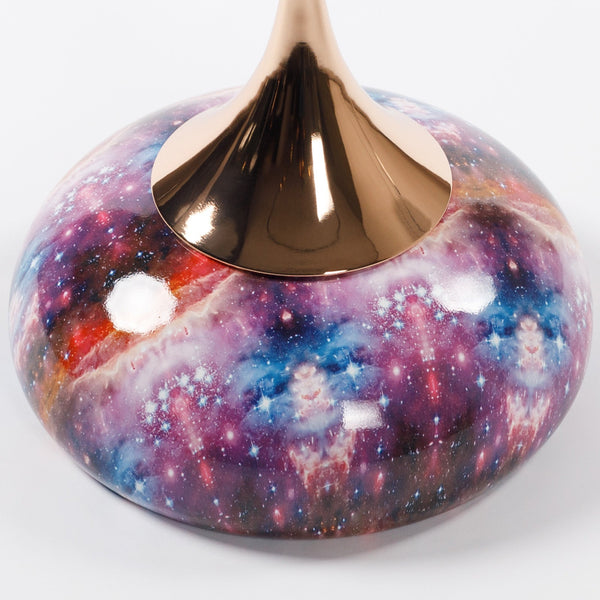 Base detail of Mermaid Tail End Coffee Table Round Side with galaxy print and gold accent, part of Buddify’s artistic furniture line.