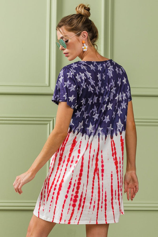 American Flag Theme Tee Dress – Patriotic Flag Tee Dress, American Pride Dress, Summer Flag Dress, Casual Flag Dress, Stylish Tee Dress, Fourth of July Dress, Flag Print Dress
