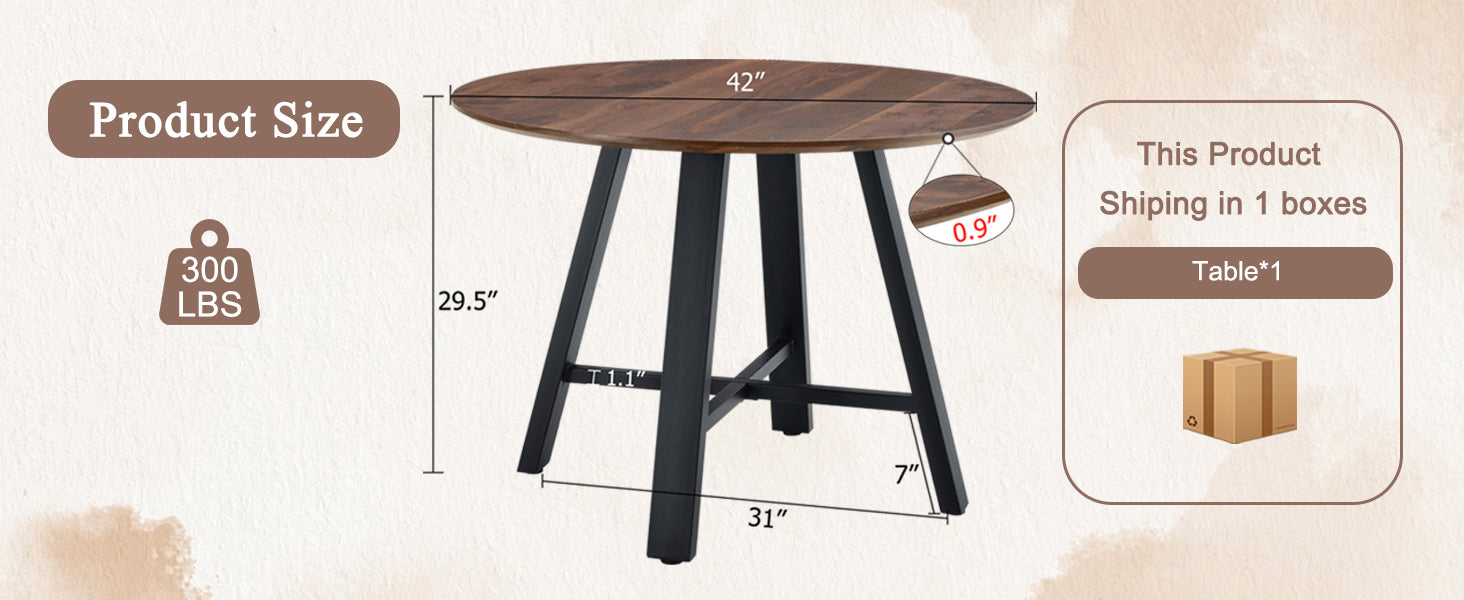 Modern minimalist round dining table and coffee table. 42 Inch Diameter MDF Table Top, Deep Wood Grain Table Top, Black Metal Legs, Fits Home & Office F-1172