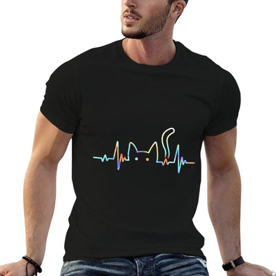 Heartbeat Cat Lover Animal Silhouette Cute Cat  Oversized Silhouette T-Shirt