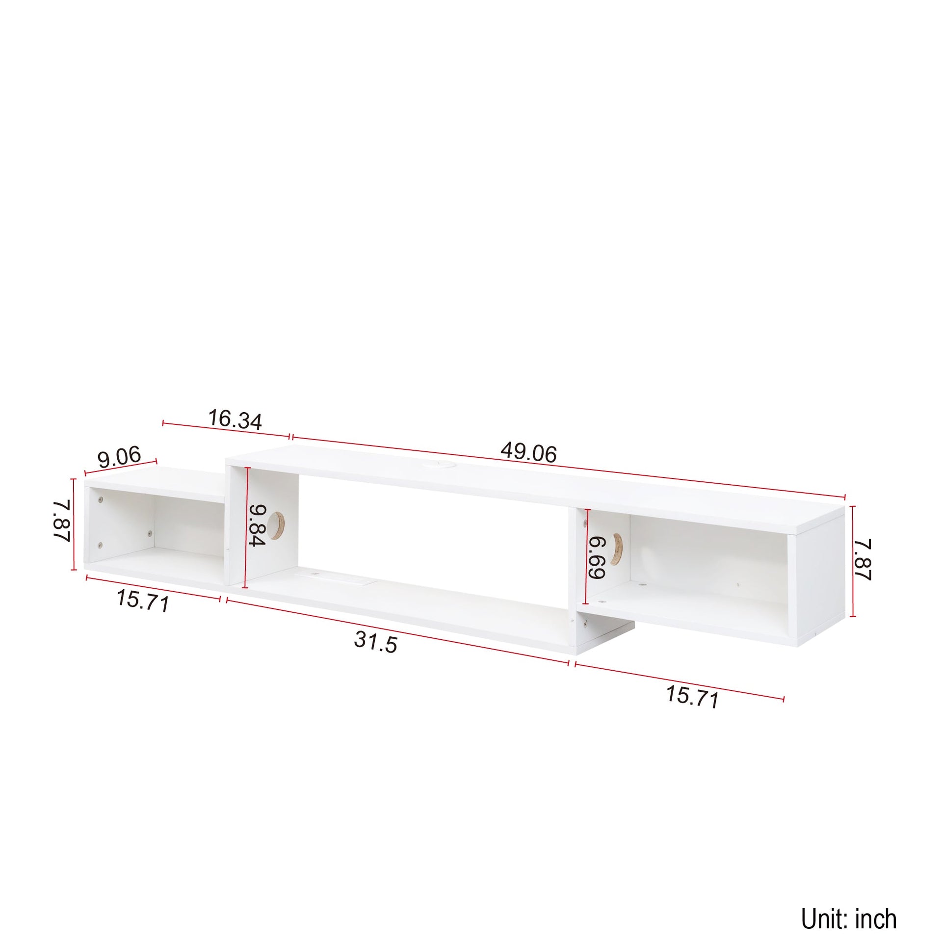 Wall Mounted Floating TV Stand with LEDs and Charging Station for Living Room