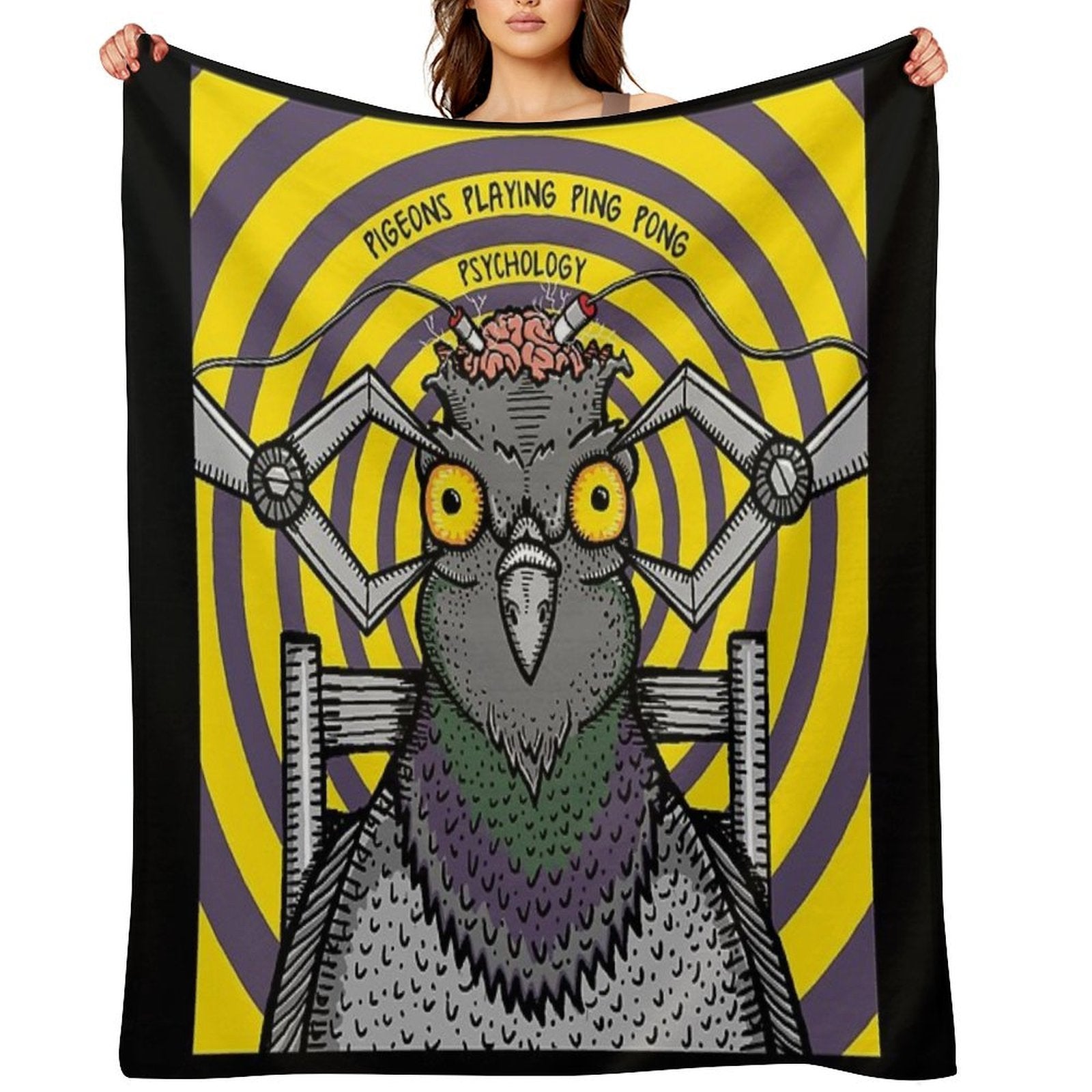 Psychology by Pigeons Playing Ping Pong Plush Throw Blanket