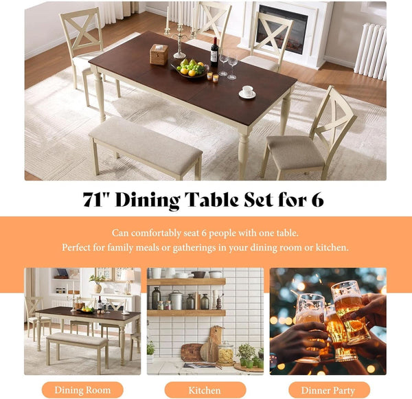 71 Inch Premium Solid Wood Dining Table Walnut Finish