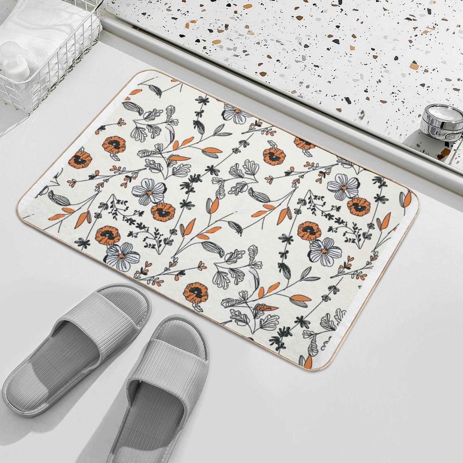Orange Flower Pattern  Stain-Proof Bath Mat