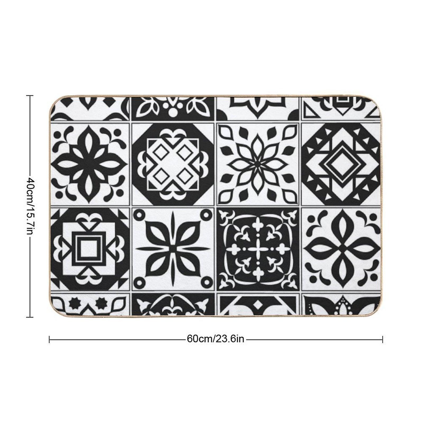 Black White Tiles Bath Mat