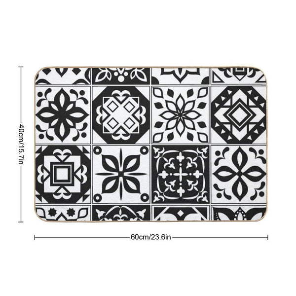 Black White Tiles Bath Mat