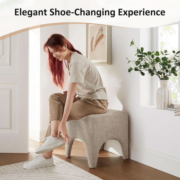 17-Inch Camel Boucle Upholstered Square Ottoman Footstool