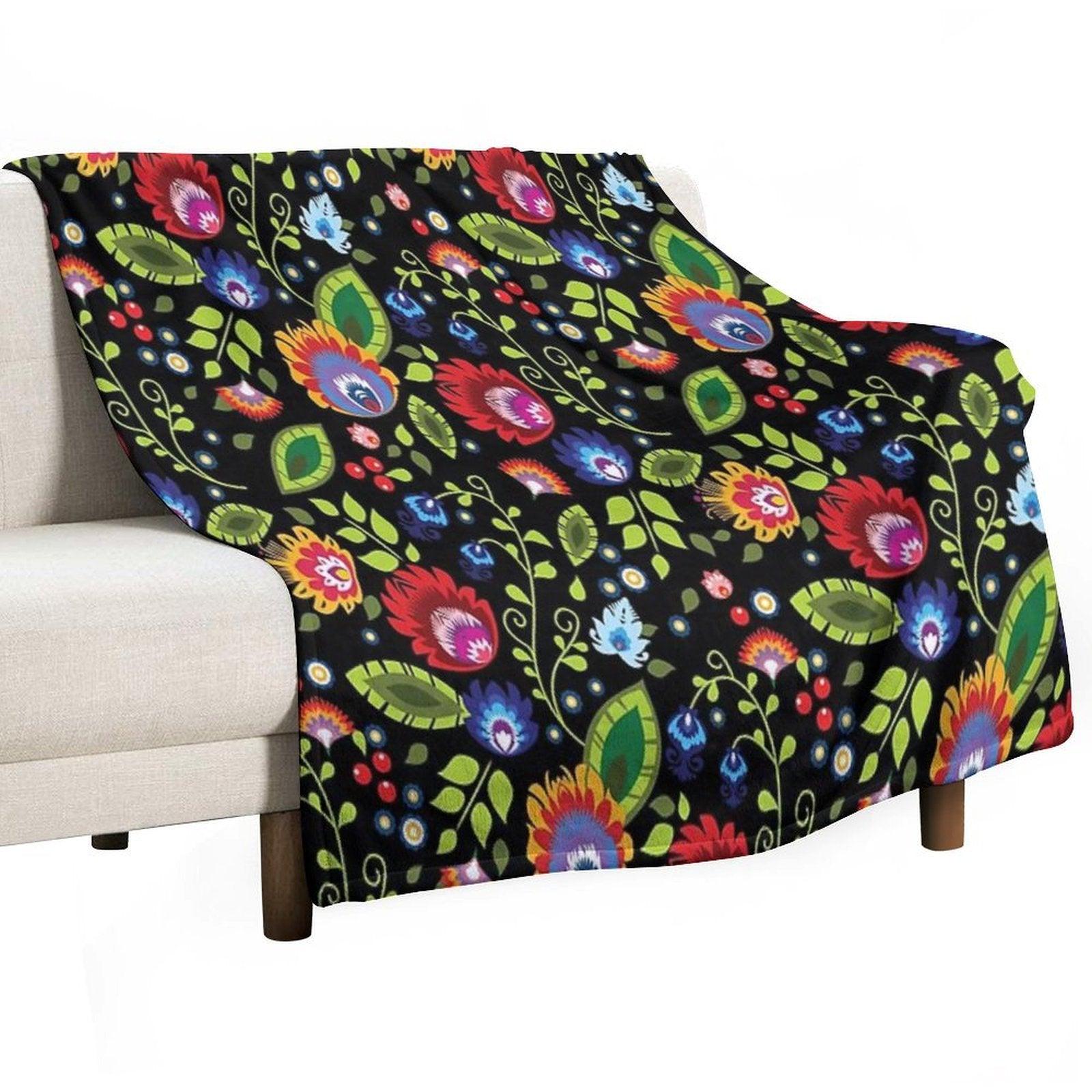 Polish Folklore - Beautiful Composition on Black Throw Blanket
