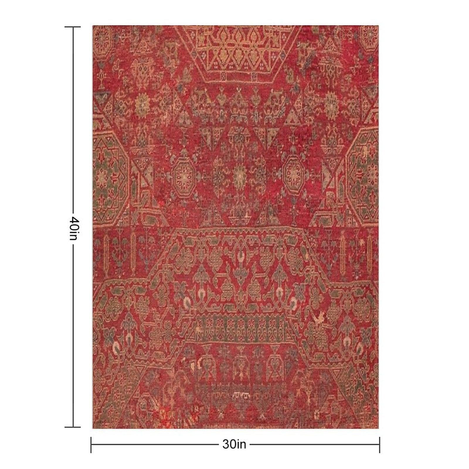 Bohemian Medallion II  15th Century Old Distressed Red Green Colorful Ornate Accent Rug Pattern Throw Blanket