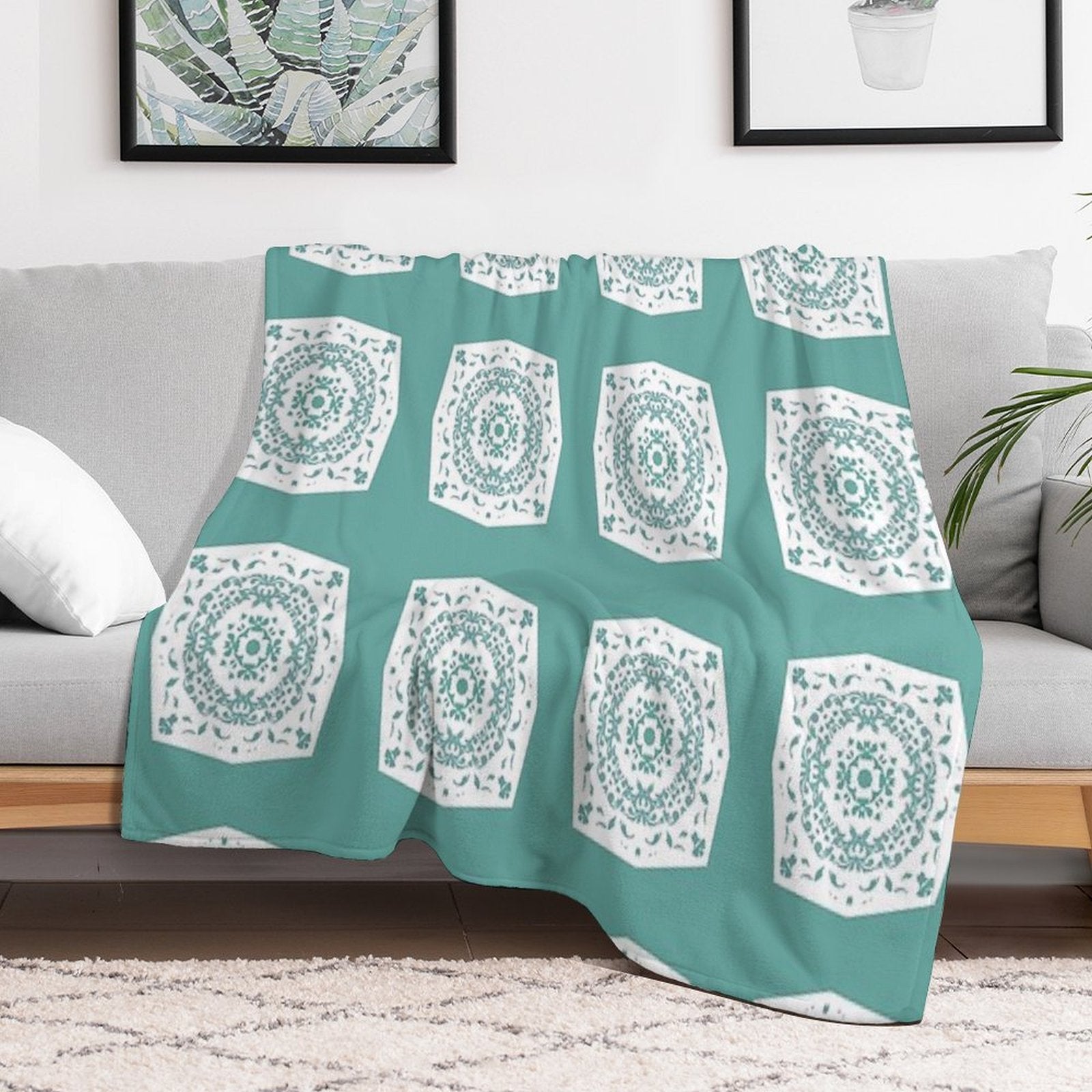 Sage Green Quilt Block Premium Throw Blanket