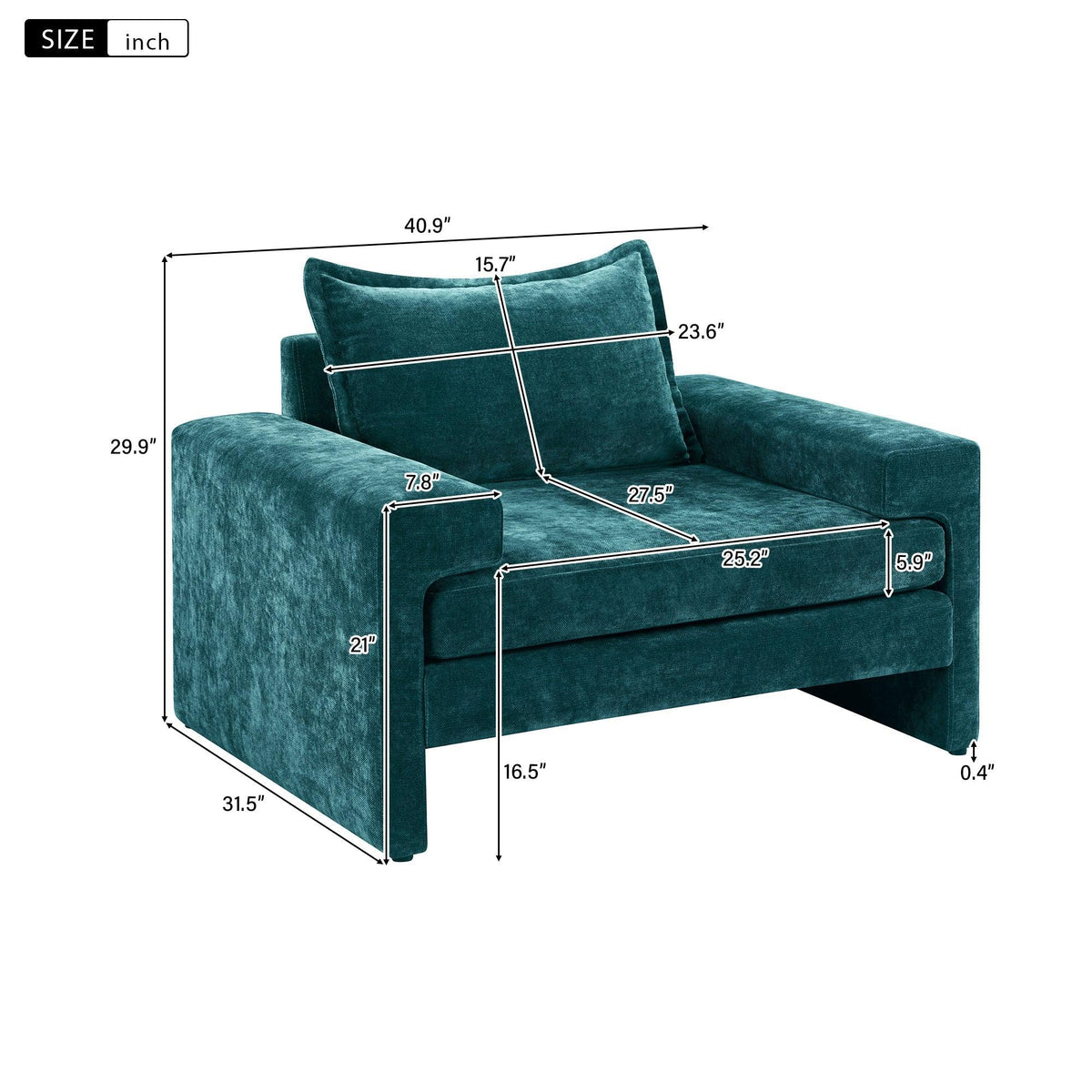 Oversized Green Chenille Accent Chair with Deep Seat & Plush Cushions