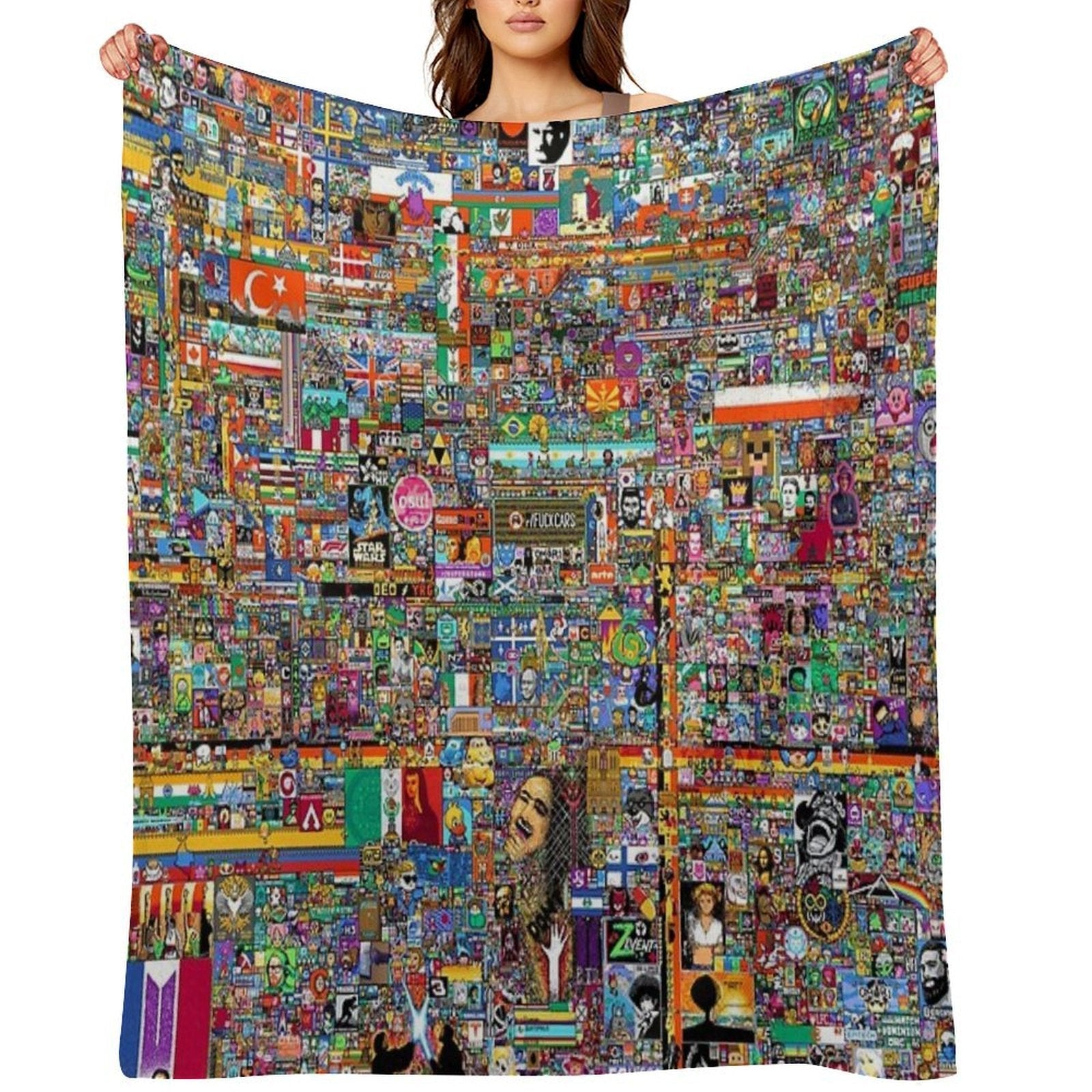 R Place Pixel Art Travel-friendly Throw Blanket