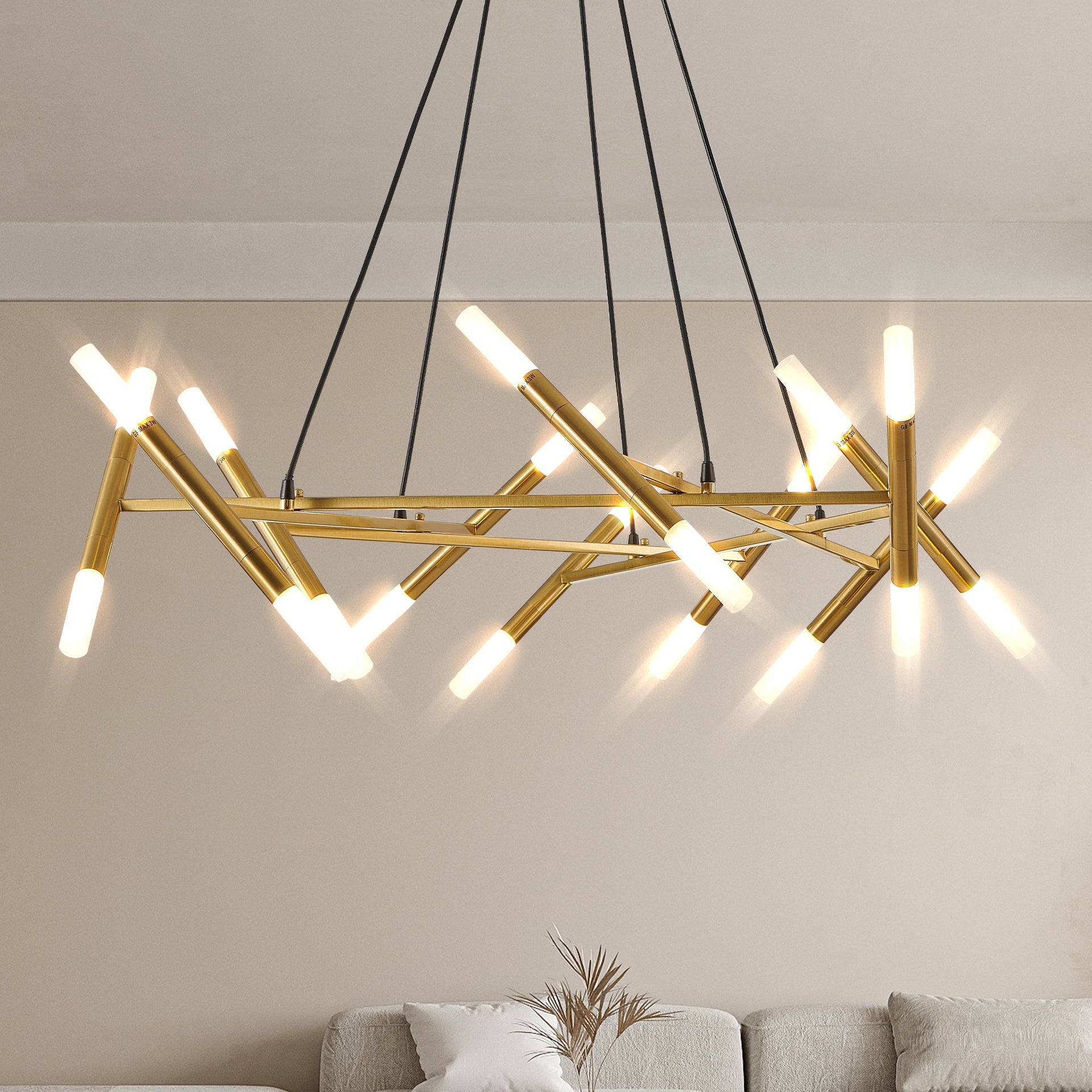 Modern Branch Chandelier with Frosted Tubes, Adjustable Height Pendant Light for Dining