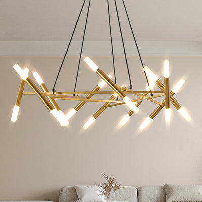 Modern Branch Chandelier with Frosted Tubes, Adjustable Height Pendant Light for Dining