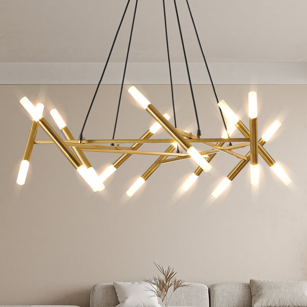 Modern Branch Chandelier with Frosted Tubes, Adjustable Height Pendant Light for Dining