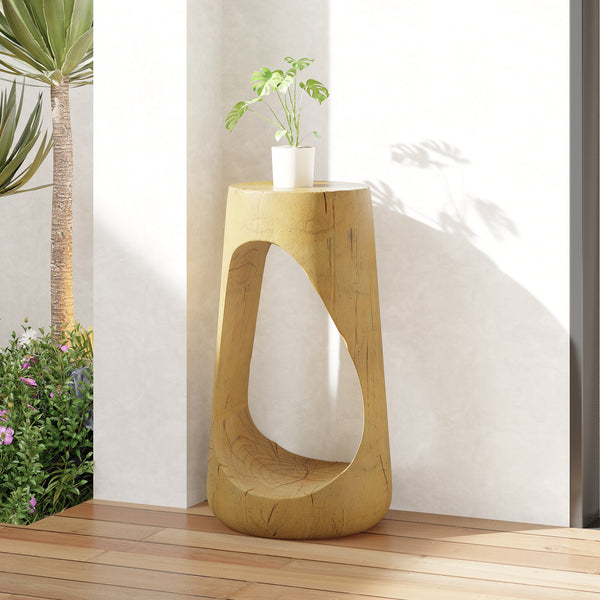 Hollow Design End Table with Wood Like Texture, and Natural Color