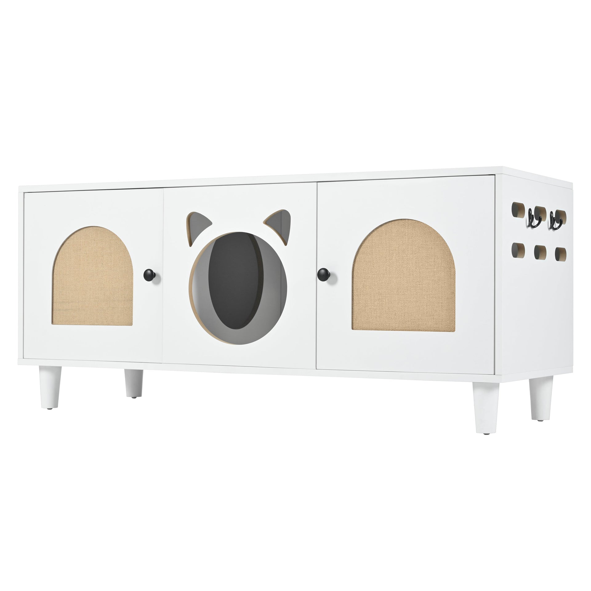Furniture Style Cat Cabinet Cream White Cat Litter Box with Sisal Scratching Door MDF